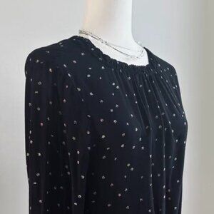 Cloth & Stone for Anthropologie Black Floral Blouse With Smocked Sleeves – US M